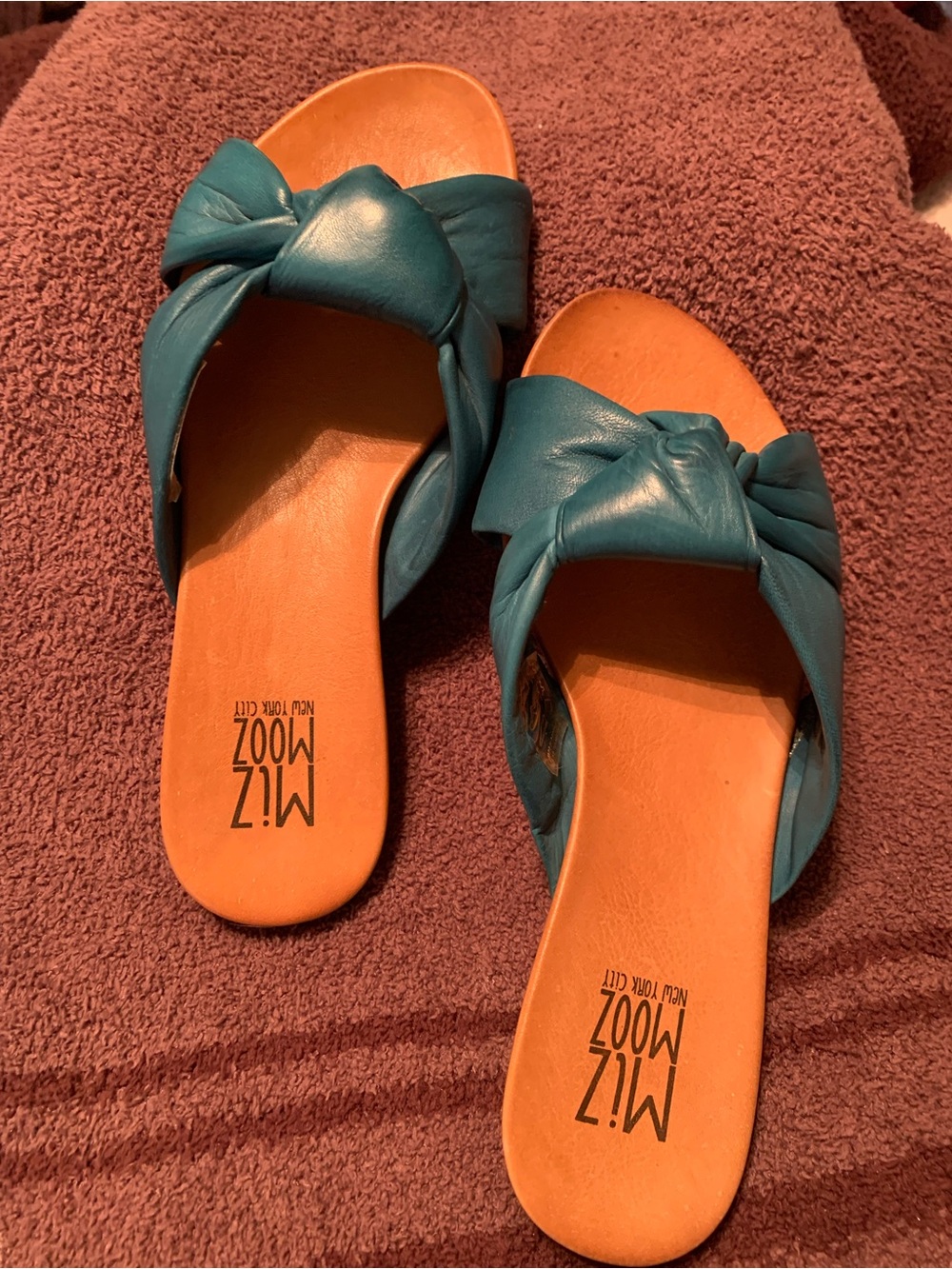 Miz Mooz Teal Knot Slip-On Leather Sandals
